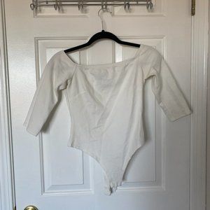 White Off the Shoulder Thong Bodysuit